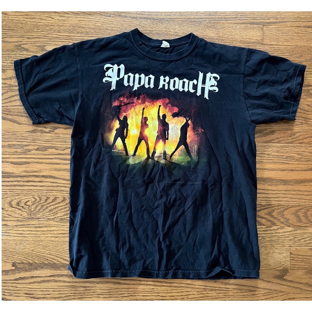 Vintage Papa Roach Band Tour Graphic T-Shirt Black Anvil Large Mens Concert